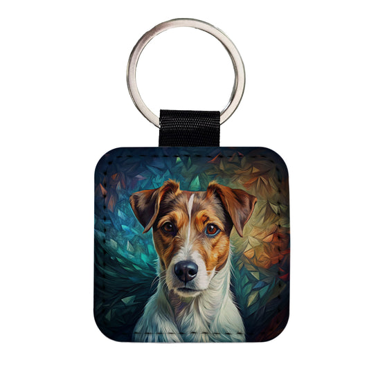 Jack Russell Terrier Dog Contemporary Art Square Faux Leather Keychain