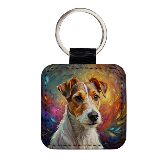 Jack Russell Terrier Dog Expressionism Art Square Faux Leather Keychain