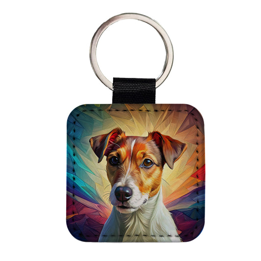 Jack Russell Terrier Dog Pop Art Square Faux Leather Keychain