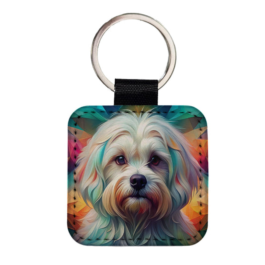 Maltese Dog Abstract Art Square Faux Leather Keychain