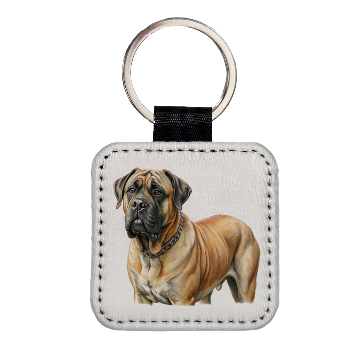 Mastiff Dog Illustration Square Faux Leather Keychain