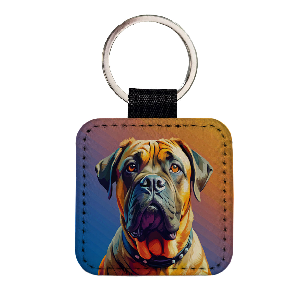 Mastiff Dog Pop Art Square Faux Leather Keychain