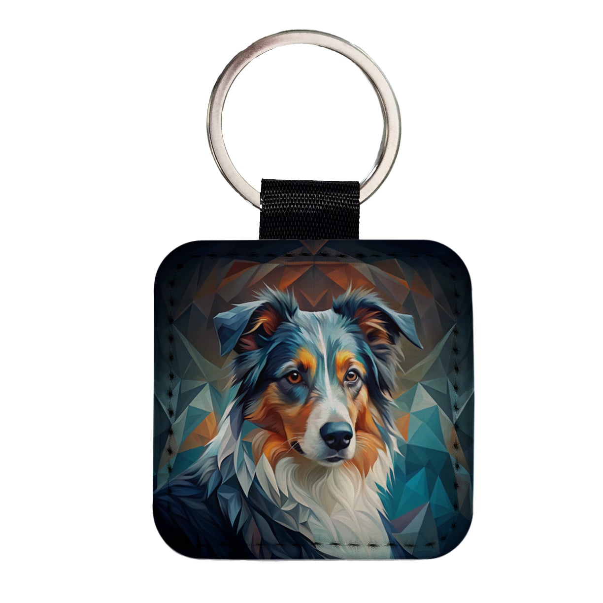 Miniature American Shepherd Dog Abstract Stylized Art Square Faux Leather Keychain