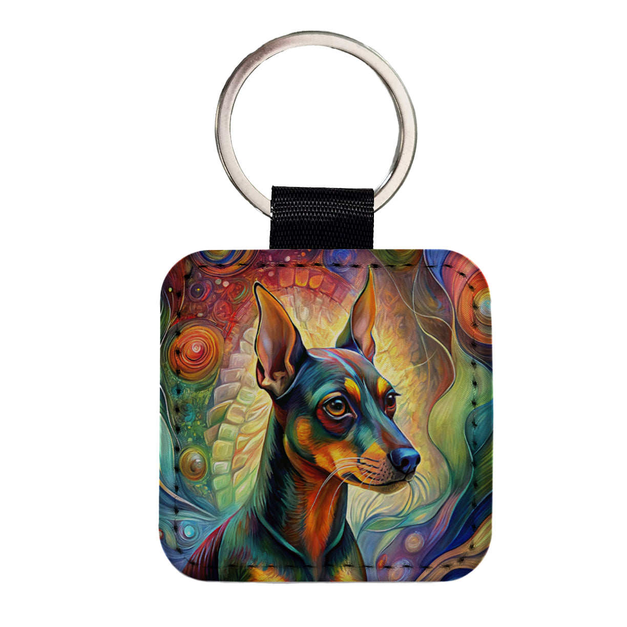 Miniature Pinscher Dog Abstract Art Square Faux Leather Keychain