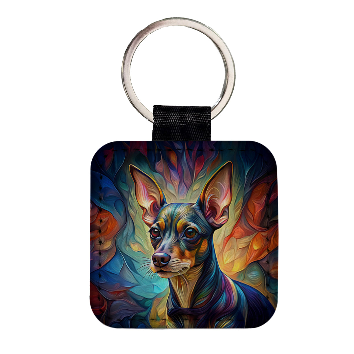 Miniature Pinscher Dog Abstract Stylized Art Square Faux Leather Keychain
