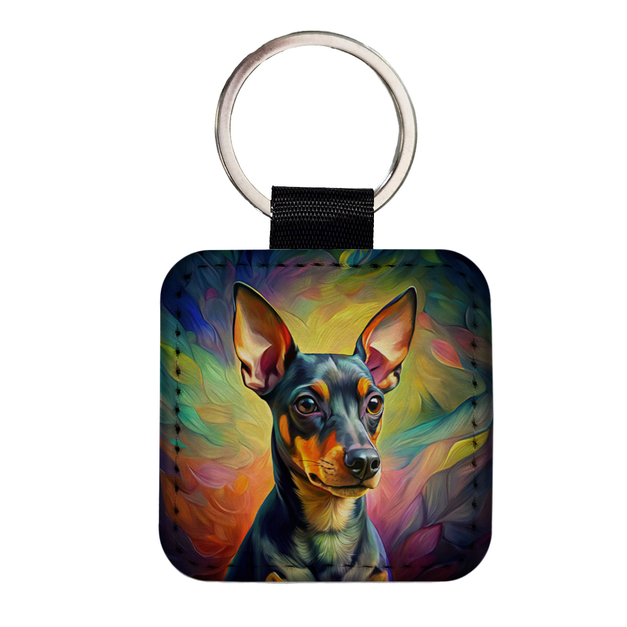 Miniature Pinscher Dog Pop Art Square Faux Leather Keychain