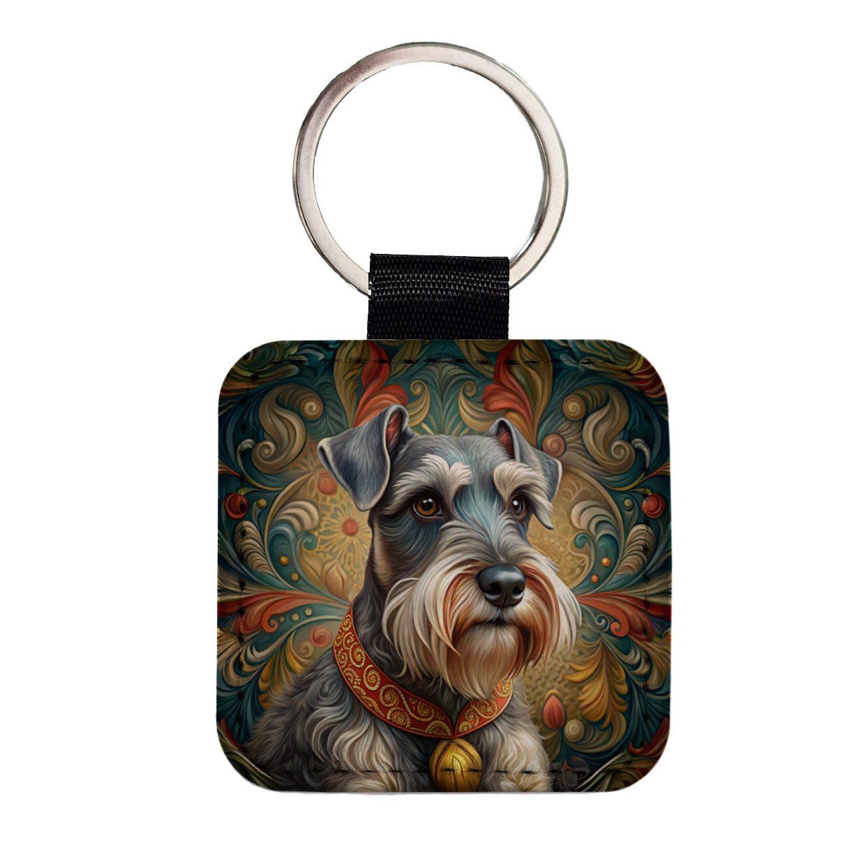 Miniature Schnauzer Dog Art Nouveau Square Faux Leather Keychain