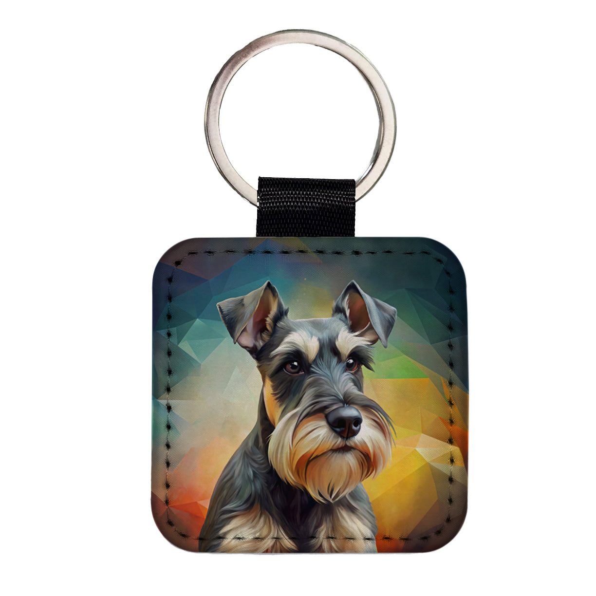 Miniature Schnauzer Dog Contemporary Art Square Faux Leather Keychain