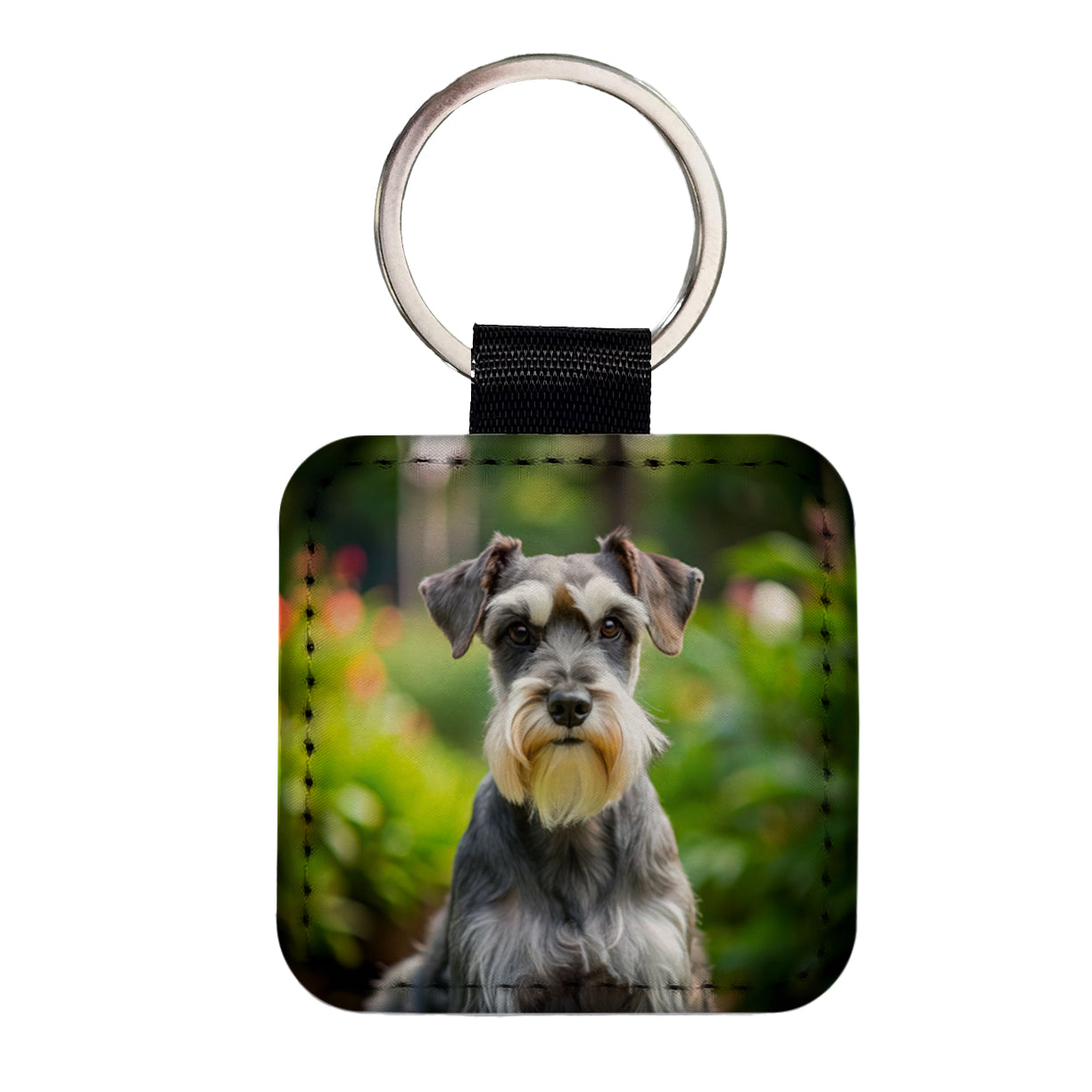 Miniature Schnauzer Dog Photo Square Faux Leather Keychain