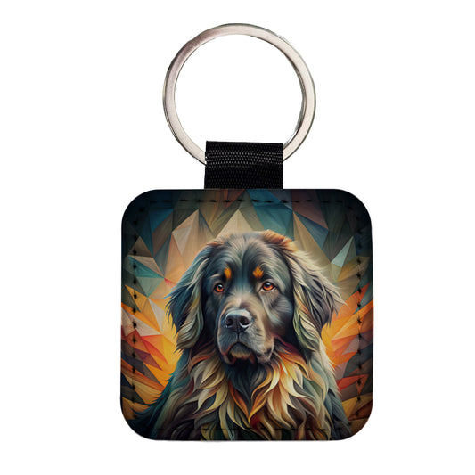 Newfoundland Dog Abstract Stylized Art Square Faux Leather Keychain