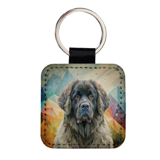 Newfoundland Dog Contemporary Art Square Faux Leather Keychain