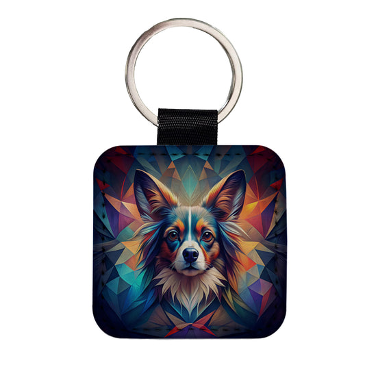 Papillion Dog Abstract Stylized Art Square Faux Leather Keychain