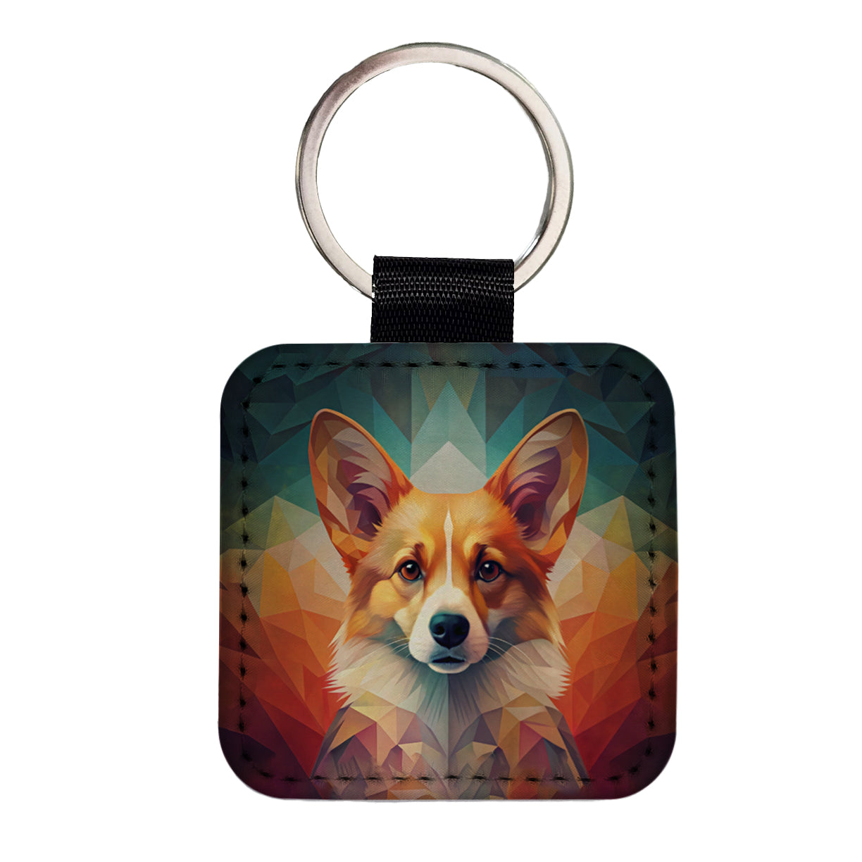 Pembroke Welsh Corgi Dog Abstract Stylized Art Square Faux Leather Keychain