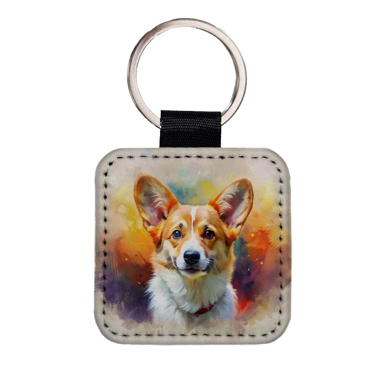 Pembroke Welsh Corgi Dog Expressionism Art Square Faux Leather Keychain