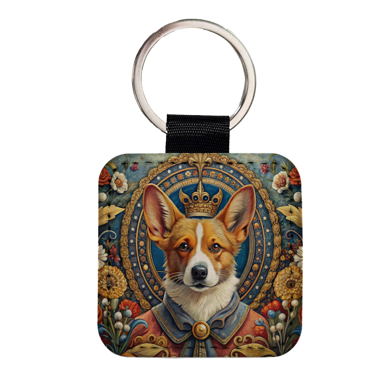 Pembroke Welsh Corgi Dog French Bohemian Art Square Faux Leather Keychain