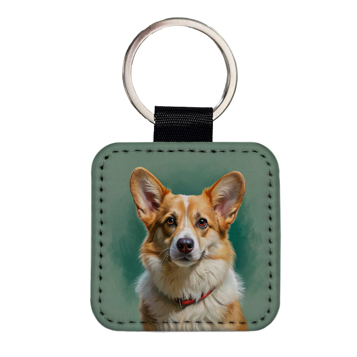 Pembroke Welsh Corgi Dog Illustration Square Faux Leather Keychain