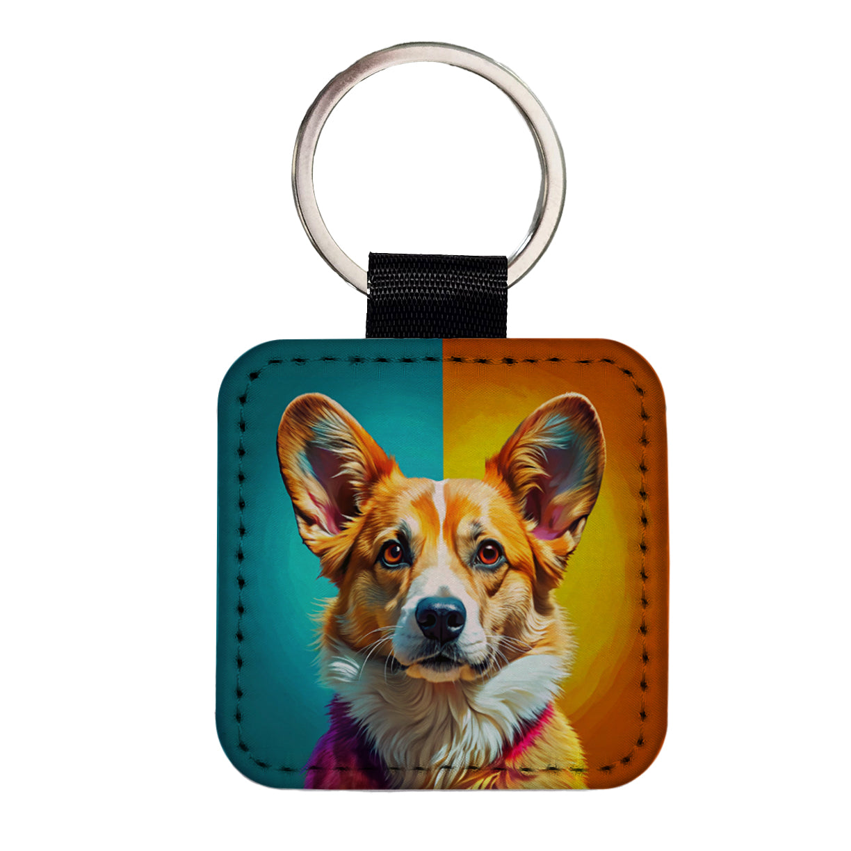 Pembroke Welsh Corgi Dog Pop Art Square Faux Leather Keychain