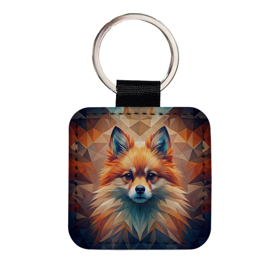Pomeranian Dog Abstract Stylized Art Square Faux Leather Keychain