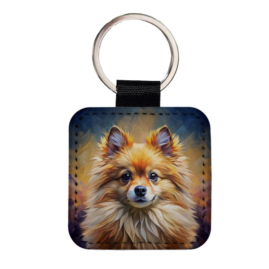 Pomeranian Dog Expressionism Art Square Faux Leather Keychain