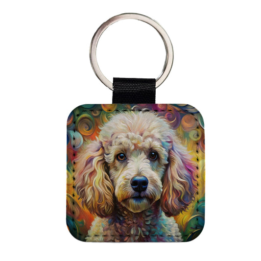 Poodle Dog Abstract Art Square Faux Leather Keychain