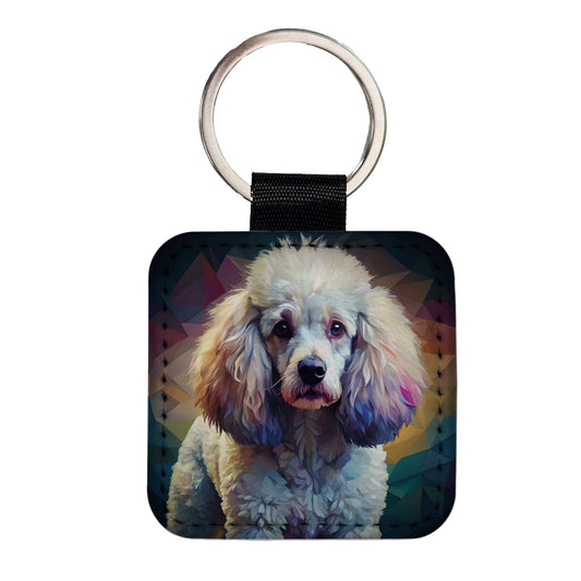 Poodle Dog Abstract Stylized Art Square Faux Leather Keychain