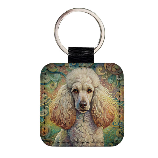 Poodle Dog Art Nouveau Square Faux Leather Keychain