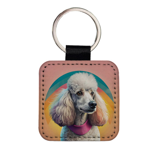 Poodle Dog Contemporary Art Square Faux Leather Keychain