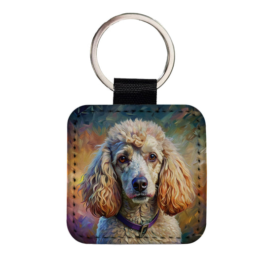 Poodle Dog Expressionism Art Square Faux Leather Keychain