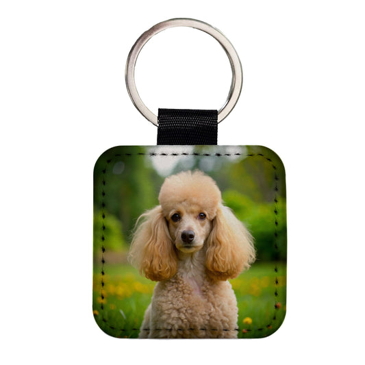 Poodle Dog Photo Square Faux Leather Keychain