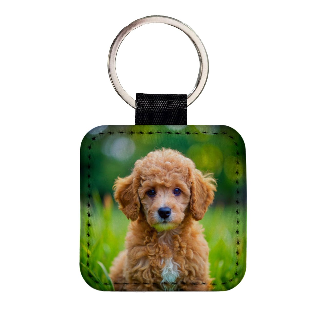 Poodle Dog Puppy Photo Square Faux Leather Keychain