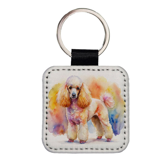 Poodle Dog Watercolor Style Square Faux Leather Keychain