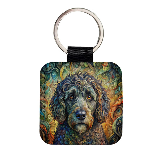 Portuguese Water Dog Abstract Art Square Faux Leather Keychain