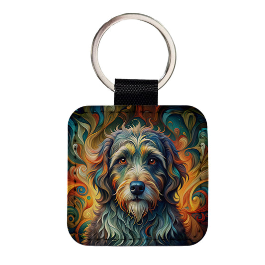 Portuguese Water Dog Abstract Stylized Art Square Faux Leather Keychain