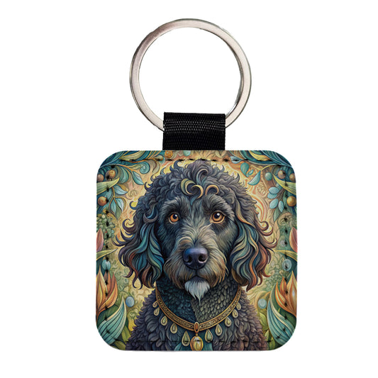 Portuguese Water Dog Art Nouveau Square Faux Leather Keychain