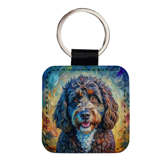 Portuguese Water Dog Expressionism Art Square Faux Leather Keychain