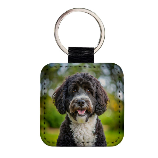 Portuguese Water Dog Photo Square Faux Leather Keychain