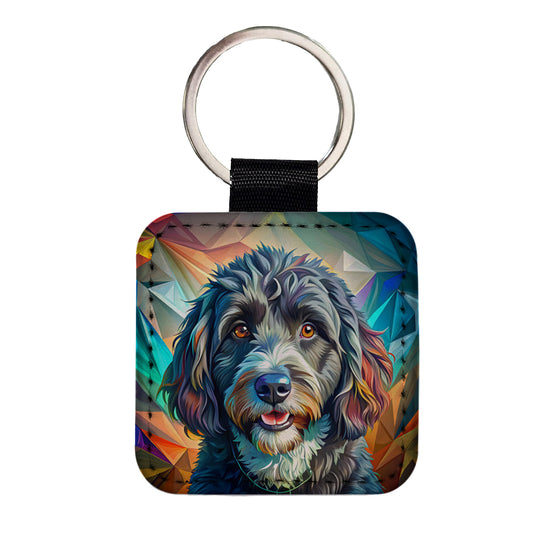 Portuguese Water Dog Pop Art Square Faux Leather Keychain