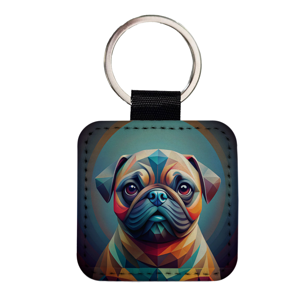 Pug Dog Abstract Stylized Art Square Faux Leather Keychain