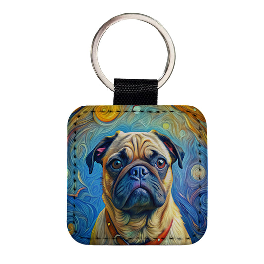 Pug Dog Expressionism Art Square Faux Leather Keychain