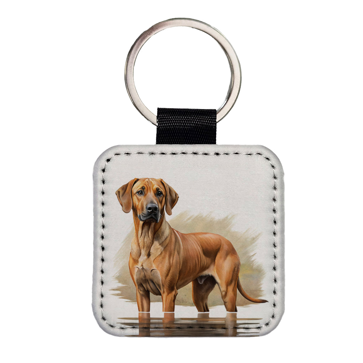 Rhodesian Ridgeback Dog Illustration Square Faux Leather Keychain