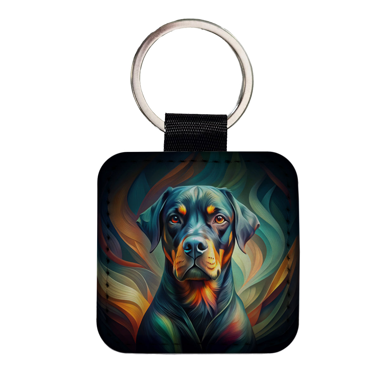 Rottweiler Dog Abstract Stylized Art Square Faux Leather Keychain