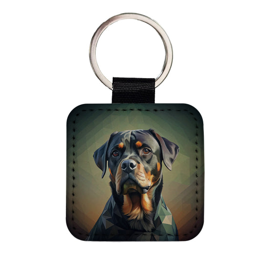 Rottweiler Dog Contemporary Art Square Faux Leather Keychain
