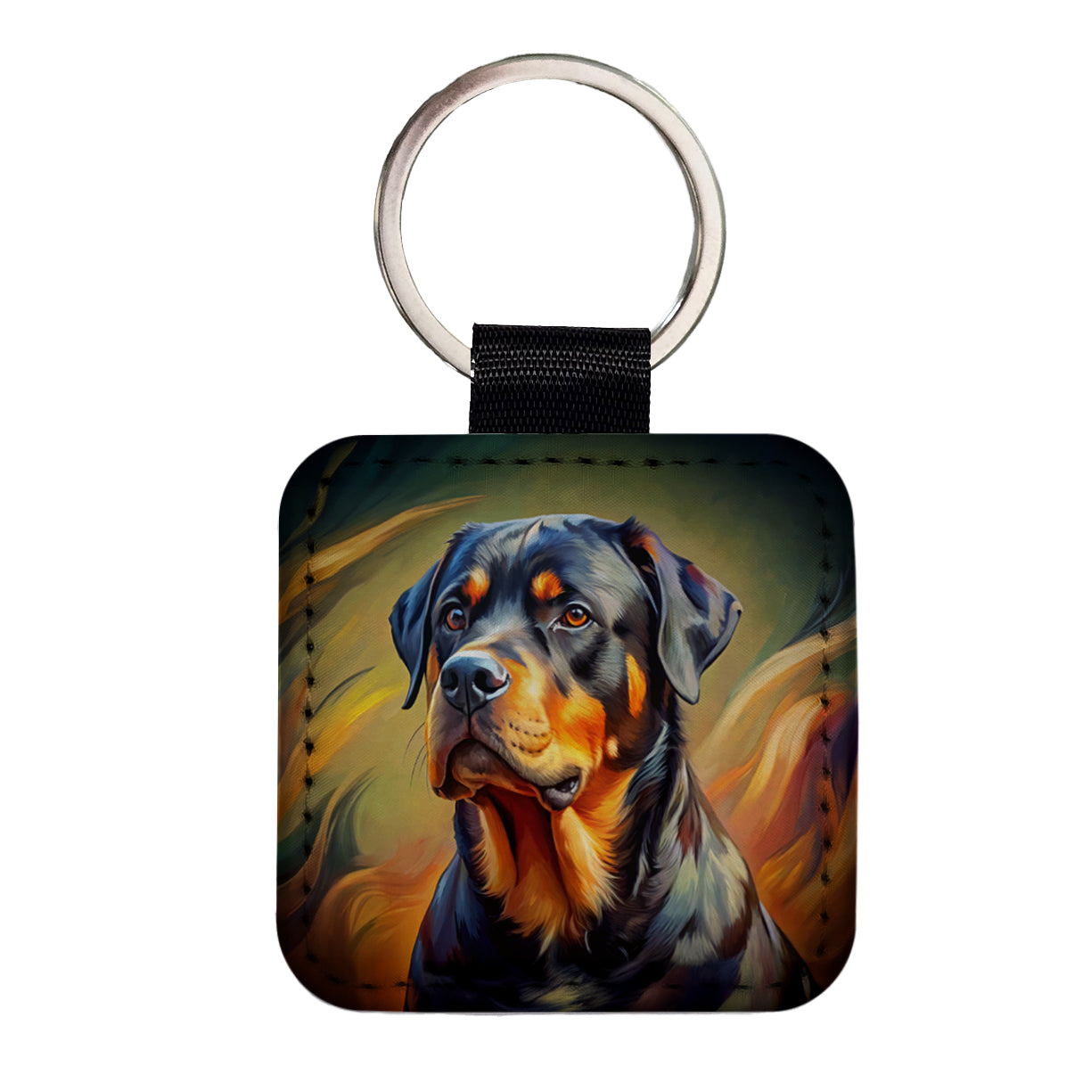 Rottweiler Dog Expressionism Art Square Faux Leather Keychain