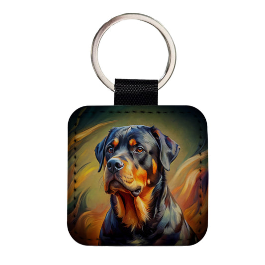Rottweiler Dog Expressionism Art Square Faux Leather Keychain