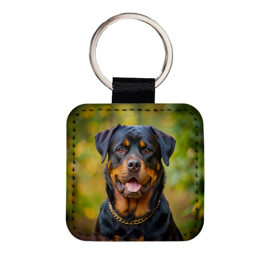 Rottweiler Dog Photo Square Faux Leather Keychain