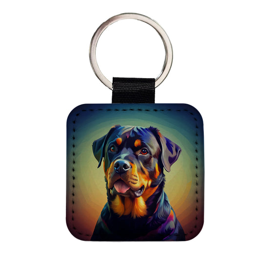 Rottweiler Dog Pop Art Square Faux Leather Keychain