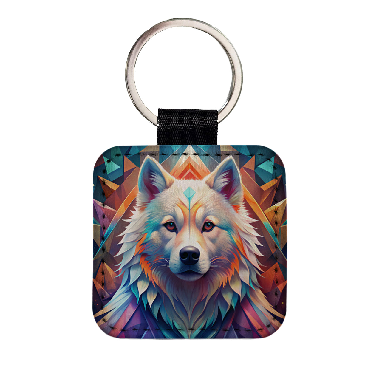 Samoyed Dog Abstract Stylized Art Square Faux Leather Keychain
