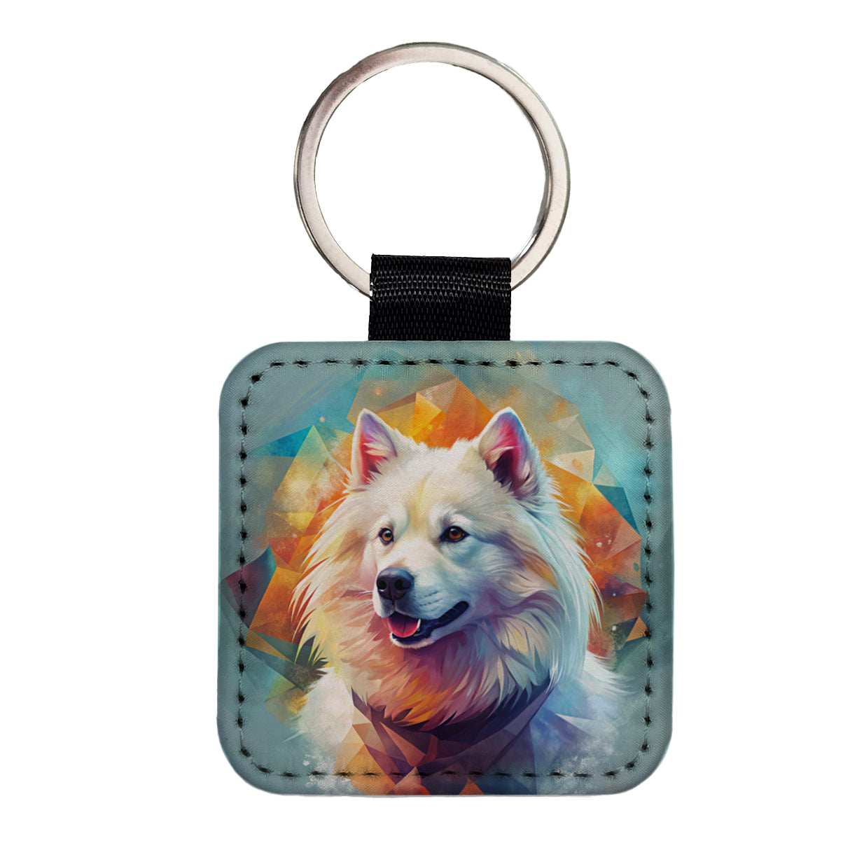 Samoyed Dog Contemporary Art Square Faux Leather Keychain