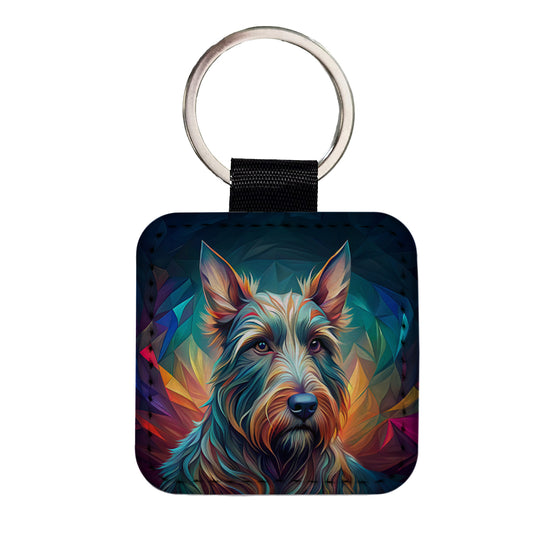 Scottish Terrier Dog Abstract Stylized Art Square Faux Leather Keychain