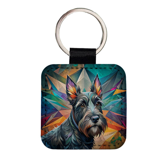 Scottish Terrier Dog Contemporary Art Square Faux Leather Keychain
